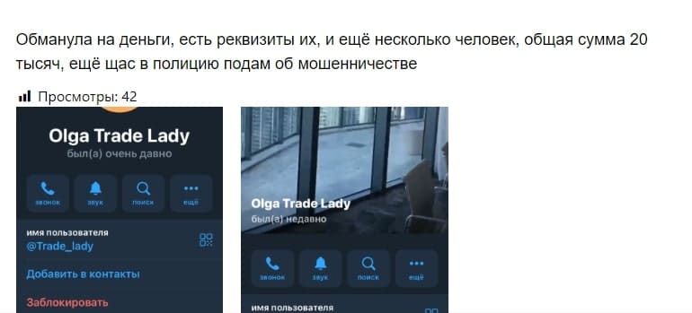 Olga Trade Lady — очередной псевдотрейдер из Телеграм