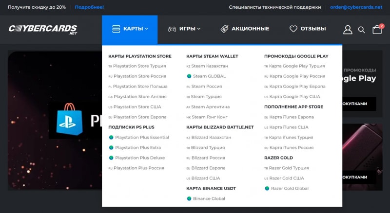 Cybercards.net — магазин подарочных карт, отзывы