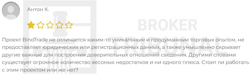 BinoTrade — псевдоброкер, обещающий торговлю бинарными опционами