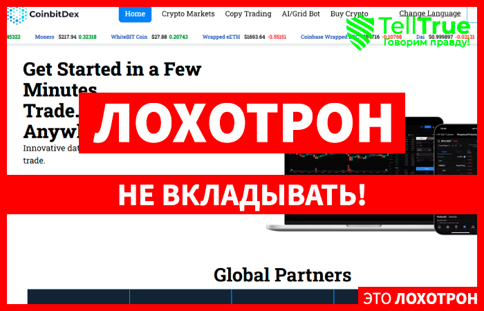 CoinbitDex (coinbitdex.com) лжеброкер! Отзыв Telltrue